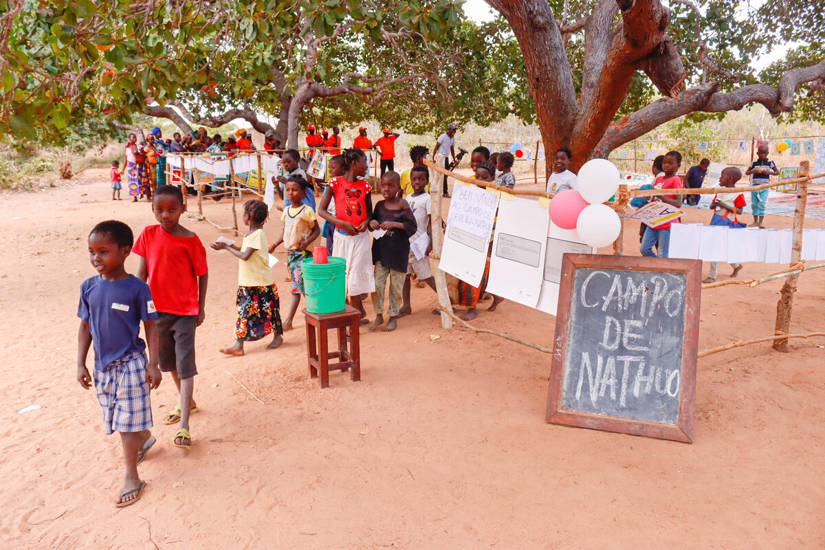 Students leaving the reading camp.