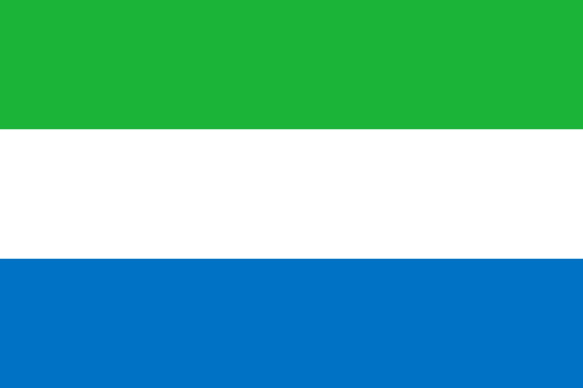 Sierra Leone's flag, showing green at the top, white in the middle and blue at the bottom