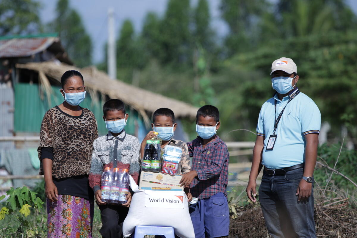 World Vision staff delivered Doeurn and his family an emergency food kit to help them weather the COVID-19 pandemic.