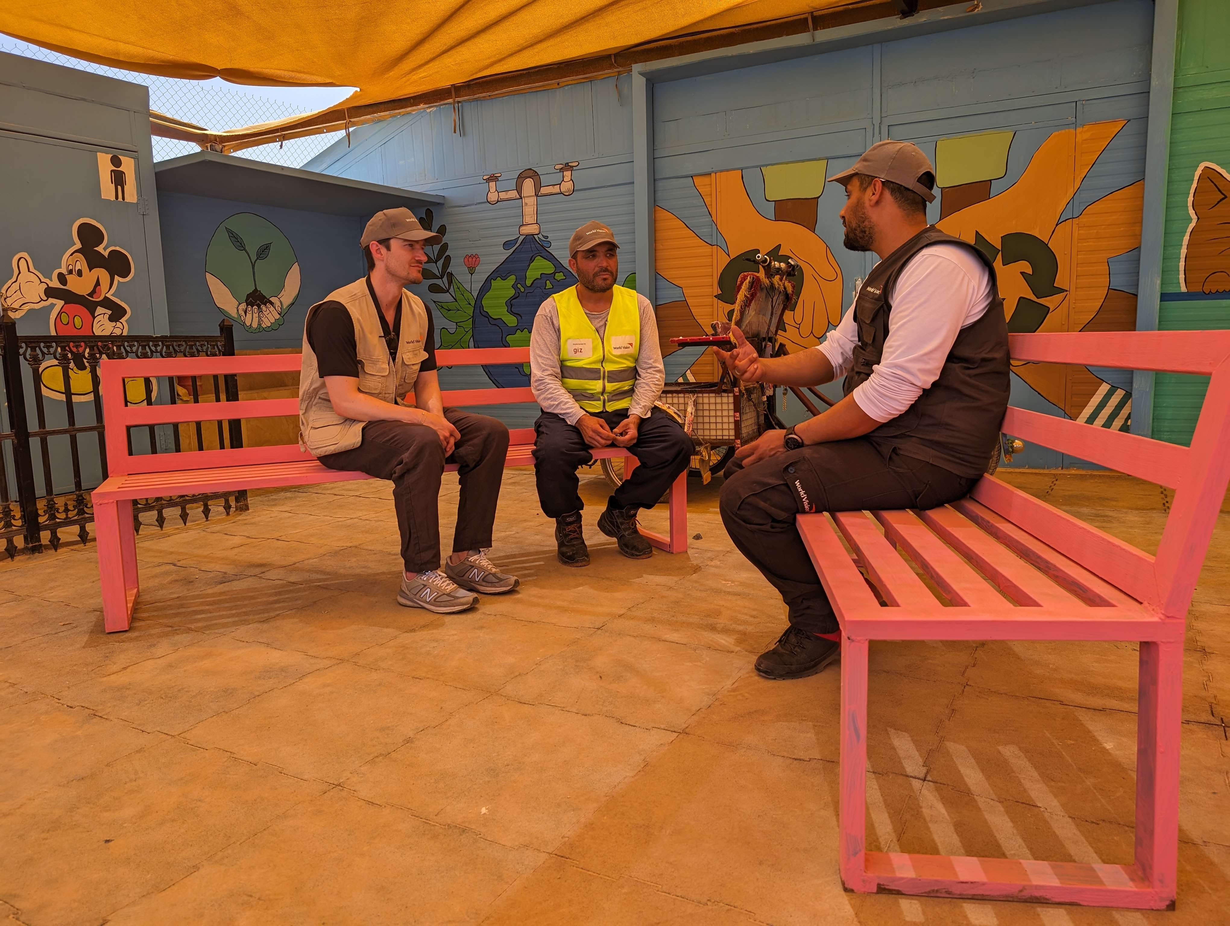 Brett meets with staff in the Azraq Refugee camp